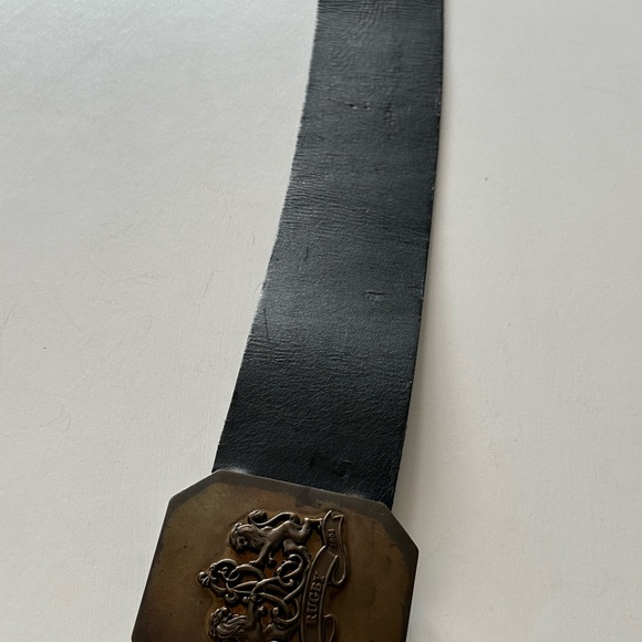 RUGBY Ralph Lauren Womens Wide Black Leather Belt Lion Crest Buckle Size Large - Picture 4 of 14